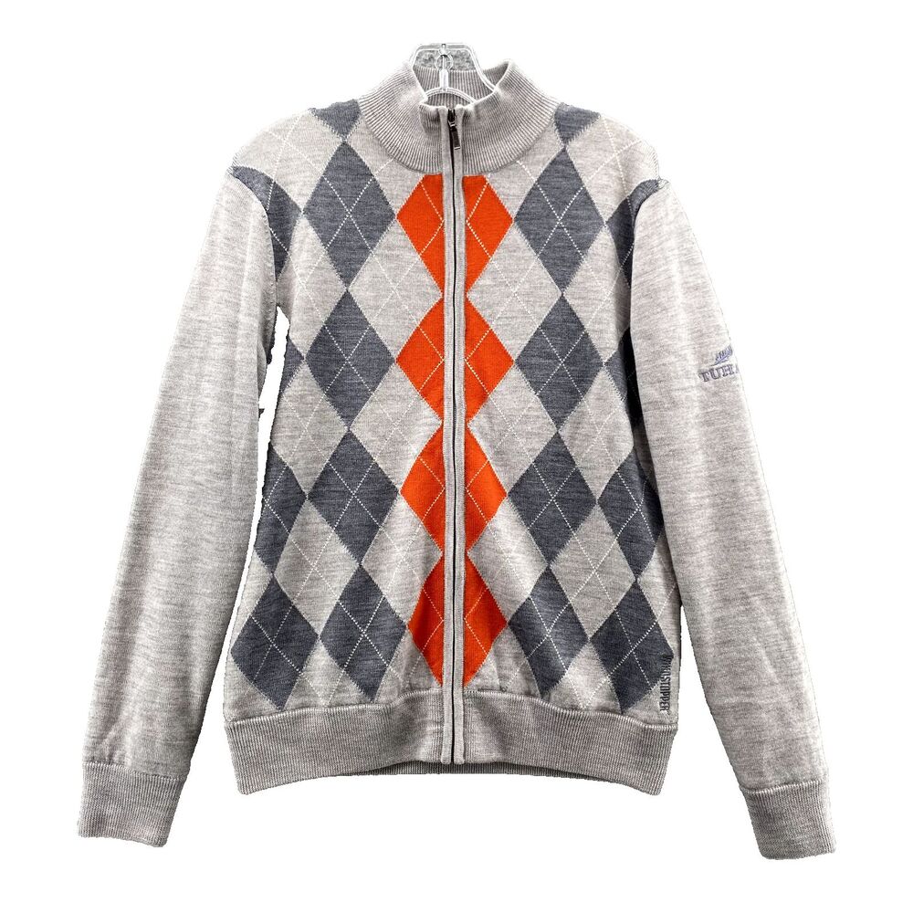Sunice Golf Windstopper Sweater Men's Med Gray Wool Argyle Academia Preppy Sport